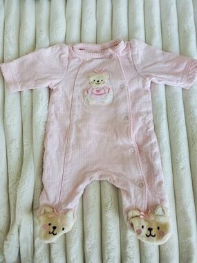 Little Me Pink Bear Footed One-Piece Onesie